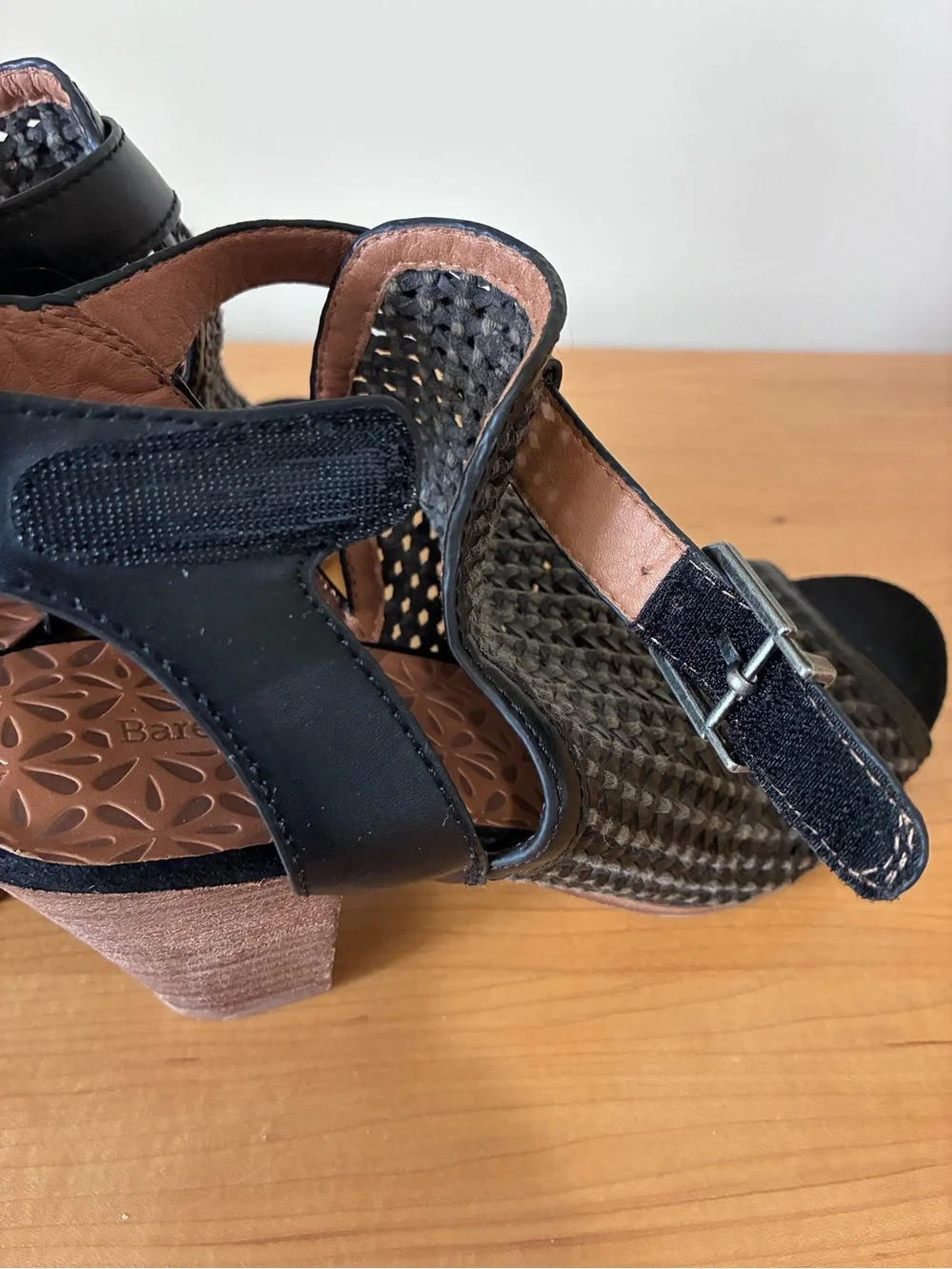 Bear Traps Rekita Shoes Sling Back Open Toe Woven Upper Block Heel Black Size 9